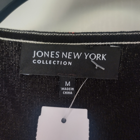 JONES NEW YORK Black Sweater Top White Trim & lined front size M - Picture 3 of 3